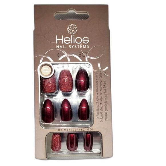Helios Nail Systems Gel Effect - 24 Artificial Nails - Burgundy Stiletto - New - Picture 1 of 5